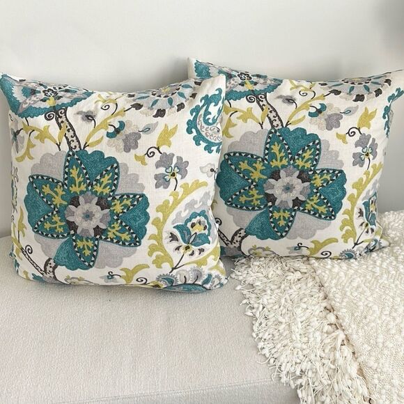Frontgate Blue Feather, Floral Accent Throw Pillows (2) 16”x26 - Picture 1 of 6